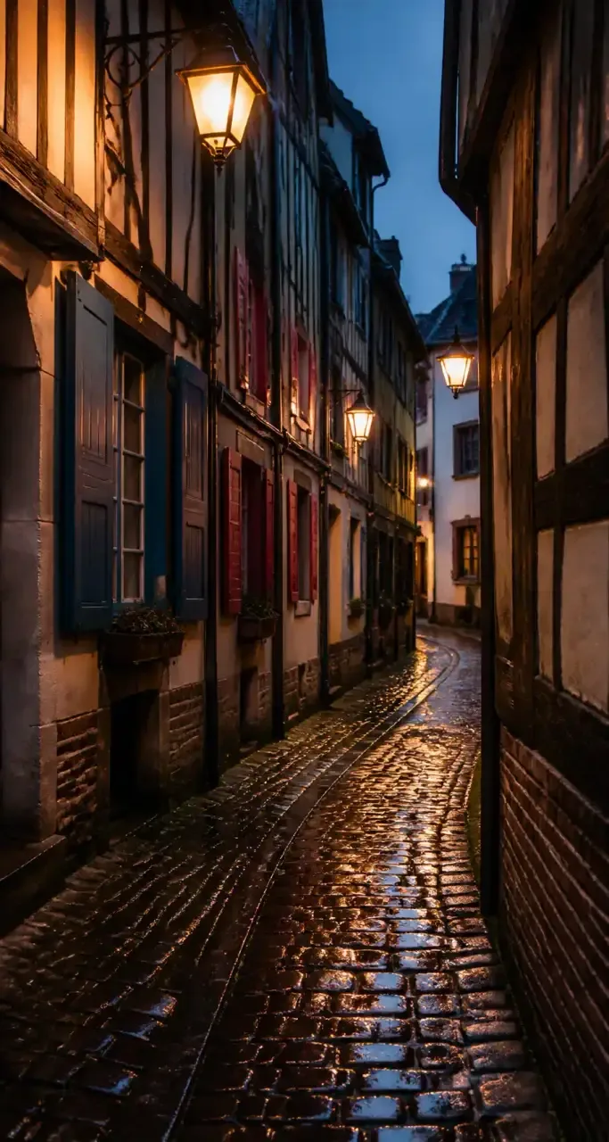 Ruelle du Vieux-Lille, maisons à colombages et lanternes
