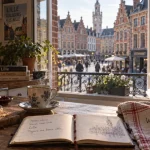 Appartement Lille week end : cuisine compacte, fenêtre sur rue pavée