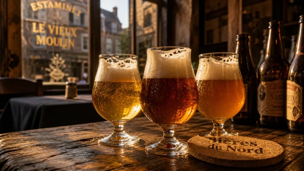 Bières du Nord : bière de garde triple ambrée sur table en bois