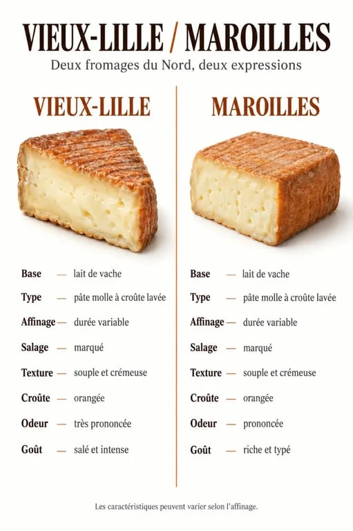 Infographie comparative du vieux lille fromage et du Maroilles