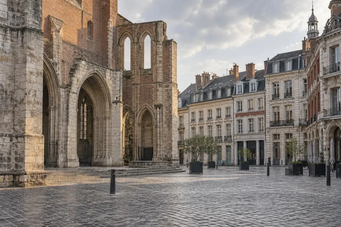Rihour Lille : vue de la place et des vestiges de l’ancien palais