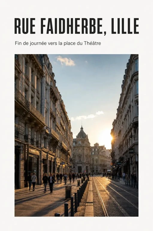 Rue Faidherbe Lille vue depuis la gare Lille-Flandres vers la place du Théâtre