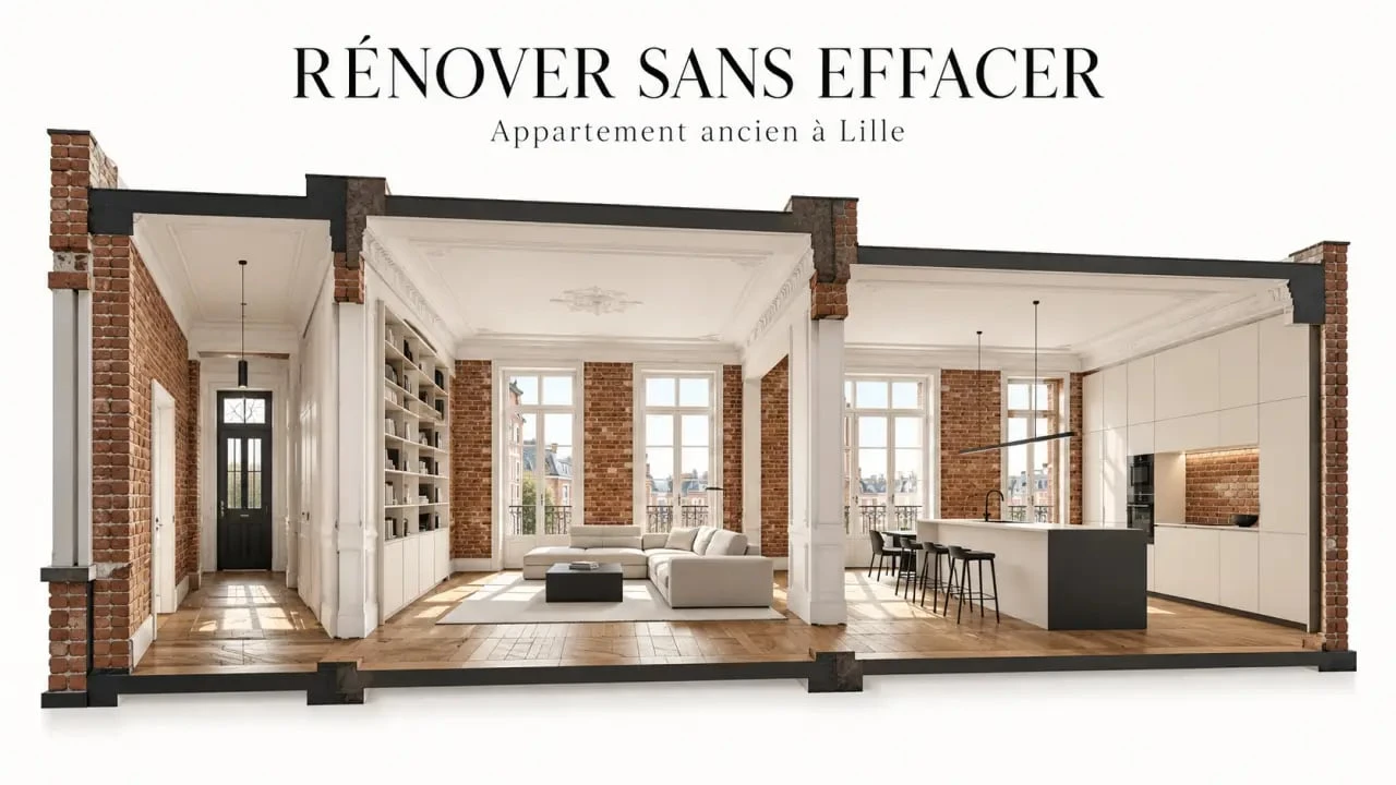 Illustration d’un projet d’architecture d’intérieur Lille dans un appartement ancien rénové
