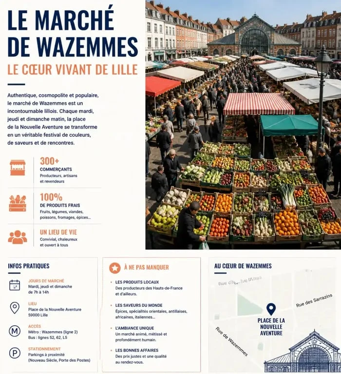 Marché de Wazemmes à Lille, idéal pour un séjour en appartement
