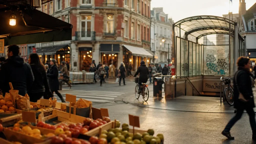 Moulin Lille : marché et rue animée