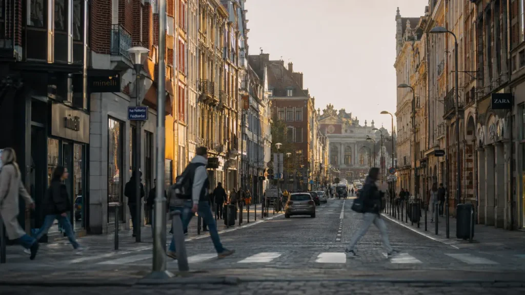 Rue Faidherbe Lille, vue depuis Lille-Flandres vers la place du Théâtre