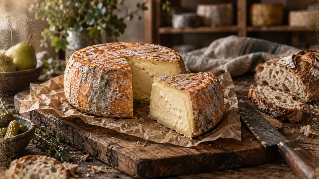 Vieux lille fromage sur planche de chêne