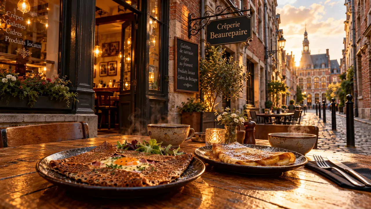 creperie beaurepaire vieux lille : galettes de sarrasin dans une ruelle